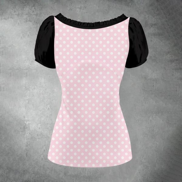 Y2K Emo Scene Core Graphic Tee Nostalgia Frutiger Metro T-Shirt Black Pink Polka Dot Top