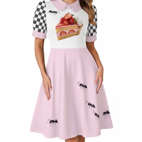 Strawberry Cake Rockabilly Dress Creepy Cute Morute Aesthetic Clothes Collared Dreamcore 50s Mid Century Vintage Inspired - Image 2