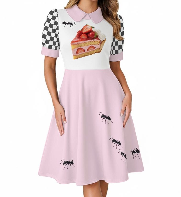 Strawberry Cake Rockabilly Dress Creepy Cute Morute Aesthetic Clothes Collared Dreamcore 50s Mid Century Vintage Inspired - Image 2