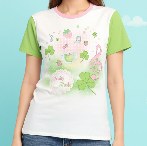 Clover Grafic Tee Apple Core Shirt Heisei Retro 2000s  Y2K Nostalgic Top - Image 2