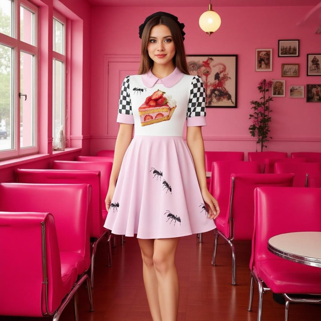 Strawberry Cake Rockabilly Dress Creepy Cute Morute Aesthetic Clothes Collared Dreamcore 50s Mid Century Vintage Inspired
