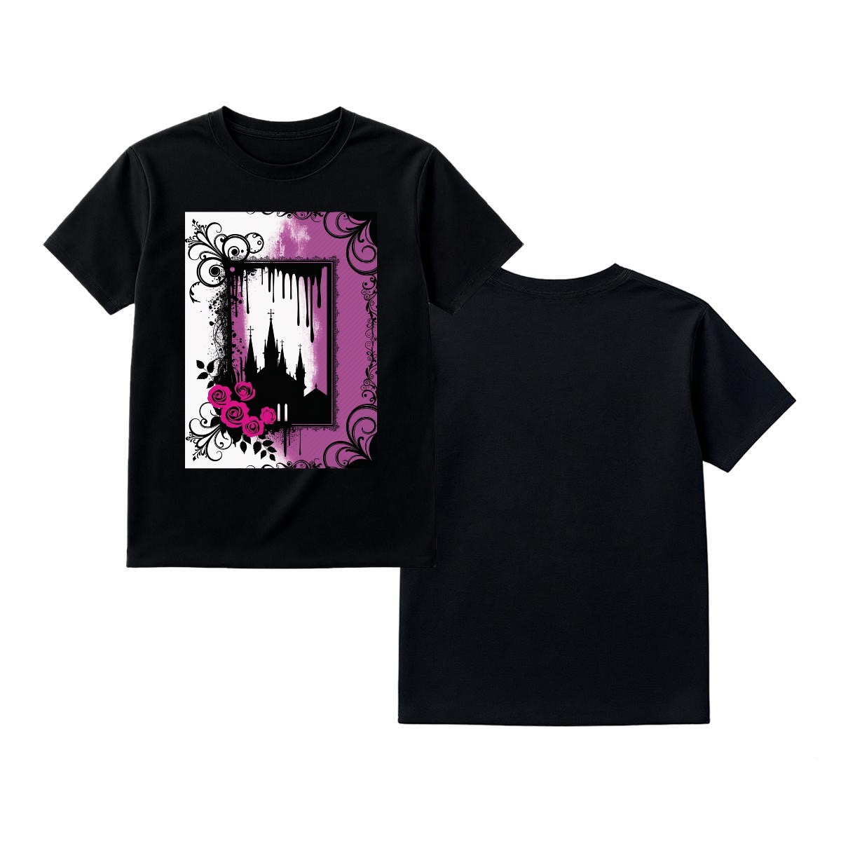 Y2K Emo Kid Scene Core Graphic Tee Early 2000s Nostalgia T-Shirt Black Pink Castle Top Mall Goth - Image 3