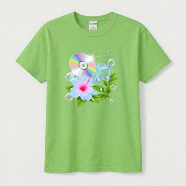 Frutiger Aero Shirt Hibiscus Tee Webcore CD Player T-Shir Cyber Y2K Streetwear 2000s Nostalgia