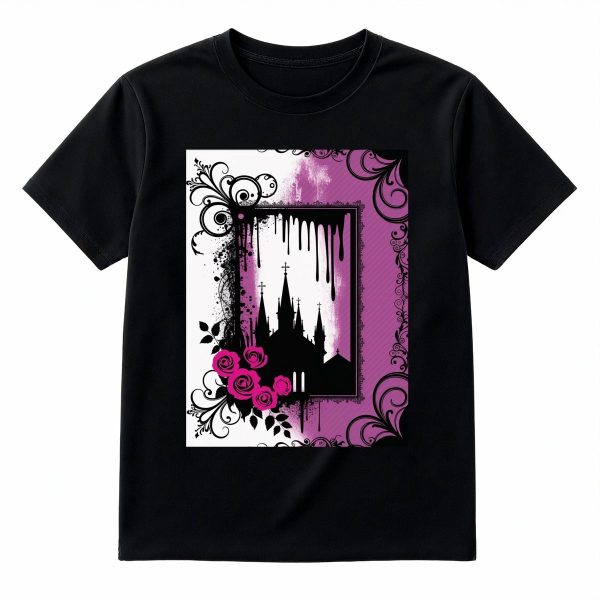 Y2K Emo Kid Scene Core Graphic Tee Early 2000s Nostalgia T-Shirt Black Pink Castle Top Mall Goth