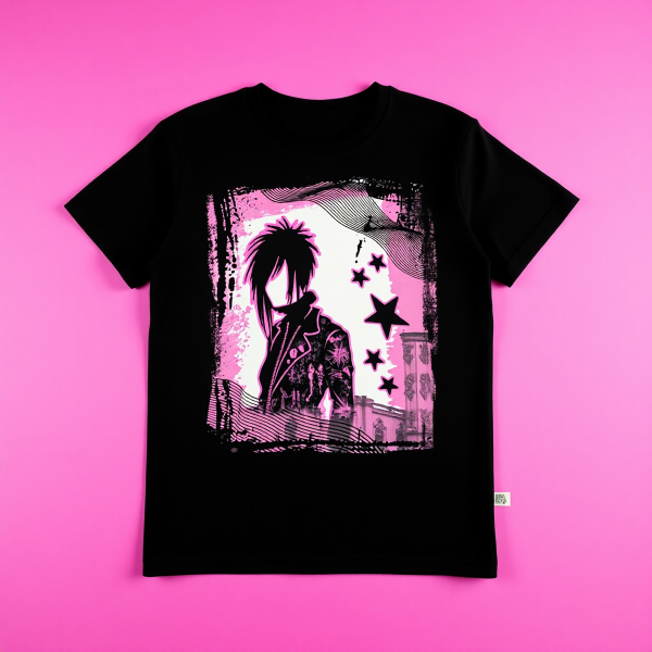 Y2K Emo Kid Scene Core Graphic Tee Early 2000s Nostalgia Frutiger Metro T-Shirt Black Pink Stars Top