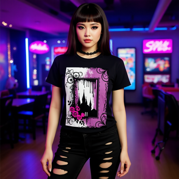 Y2K Emo Kid Scene Core Graphic Tee Early 2000s Nostalgia T-Shirt Black Pink Castle Top Mall Goth