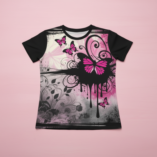 Y2K Emo Kid Scene Core Graphic Tee Early 2000s Nostalgia Frutiger Metro T-Shirt Black Pink Butterfly Top