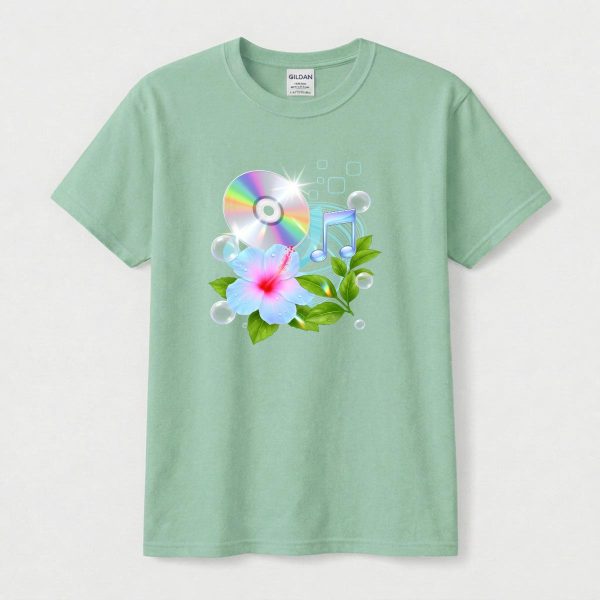 Frutiger Aero Shirt Hibiscus Tee Webcore CD Player T-Shir Cyber Y2K Streetwear 2000s Nostalgia