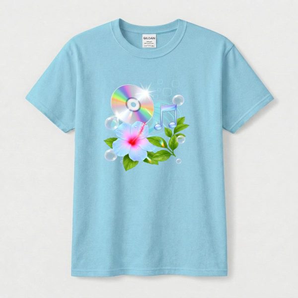 Frutiger Aero Shirt Hibiscus Tee Webcore CD Player T-Shir Cyber Y2K Streetwear 2000s Nostalgia