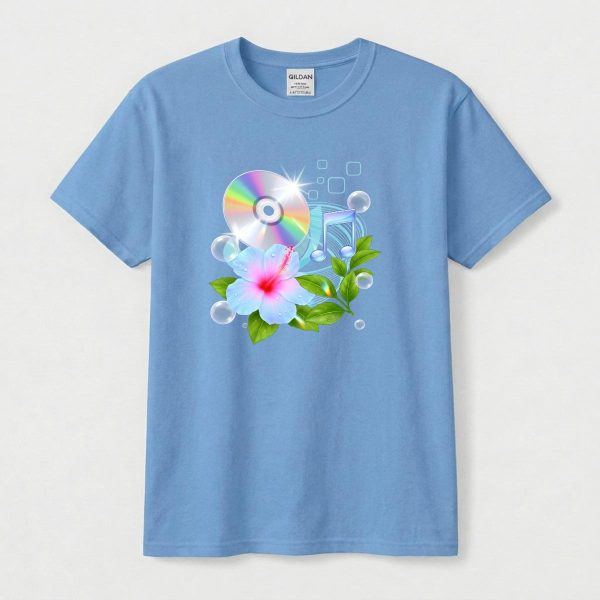 Frutiger Aero Shirt Hibiscus Tee Webcore CD Player T-Shir Cyber Y2K Streetwear 2000s Nostalgia