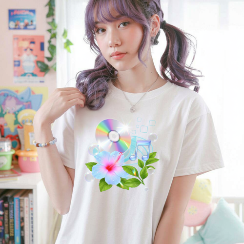 Frutiger Aero Shirt Hibiscus Tee Webcore CD Player T-Shir Cyber Y2K Streetwear 2000s Nostalgia