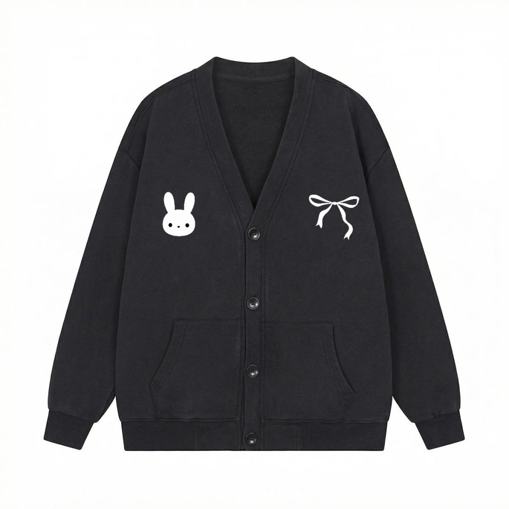 Embroidered Black and White Cardigan School Clothing Y2K Acubi Cute Sweater Dark Academia