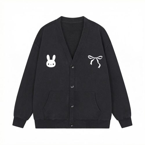 Embroidered Black and White Cardigan School Clothing Y2K Acubi Cute Sweater Dark Academia - Image 2