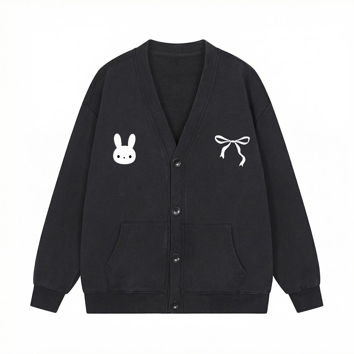 Embroidered Black and White Cardigan School Clothing Y2K Acubi Cute Sweater Dark Academia - Image 2