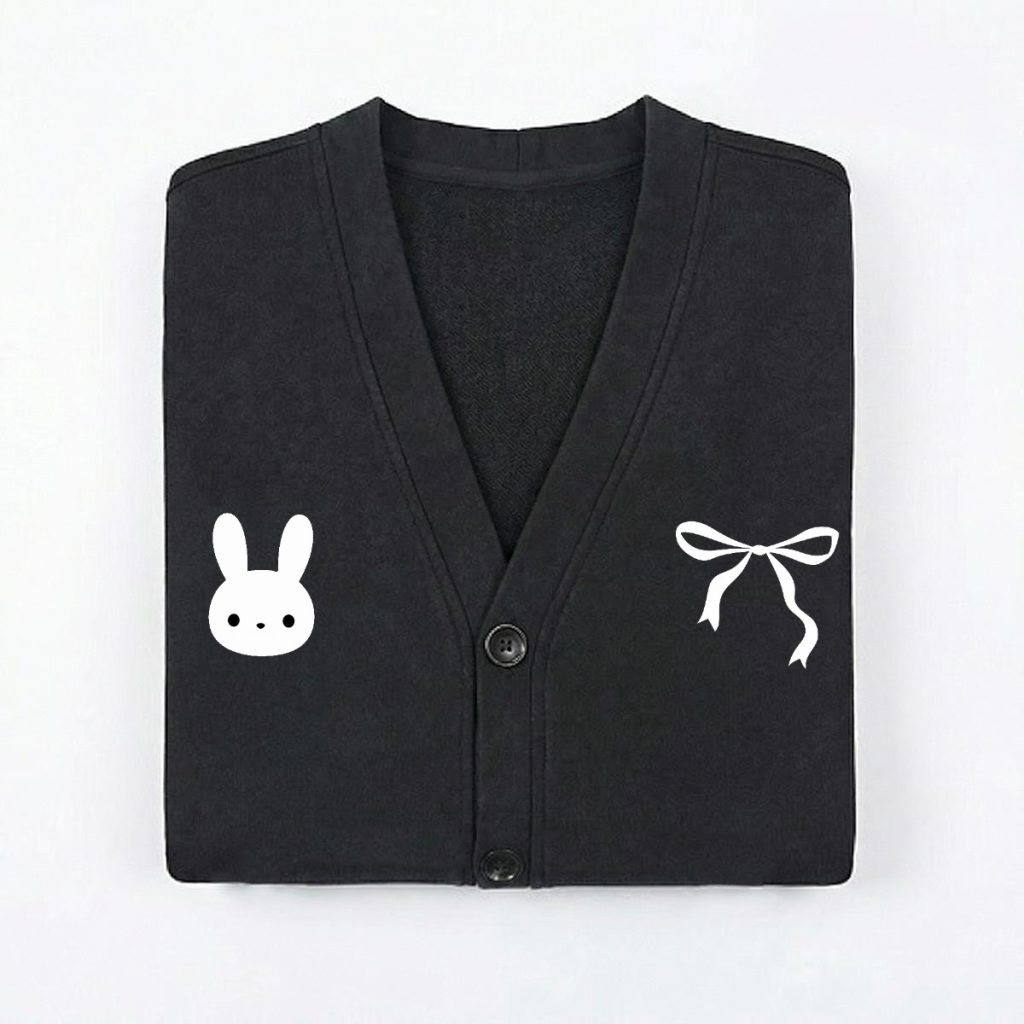 Embroidered Black and White Cardigan School Clothing Y2K Acubi Cute Sweater Dark Academia