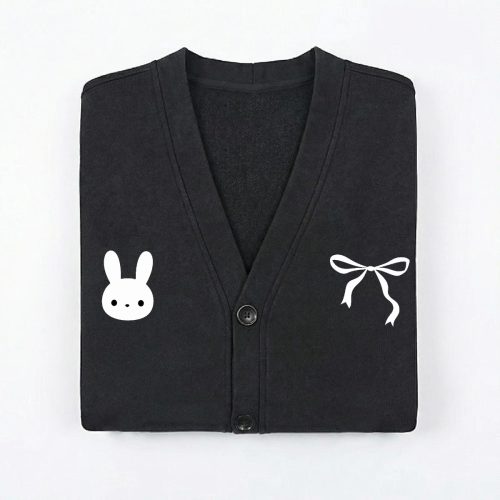 Embroidered Black and White Cardigan School Clothing Y2K Acubi Cute Sweater Dark Academia - Image 4