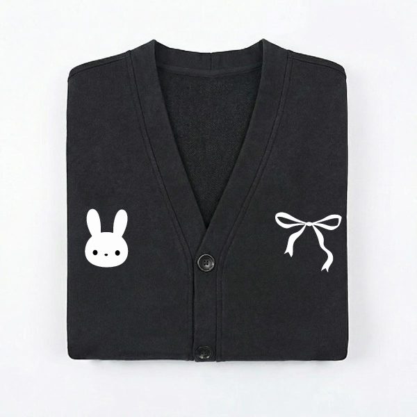 Embroidered Black and White Cardigan School Clothing Y2K Acubi Cute Sweater Dark Academia