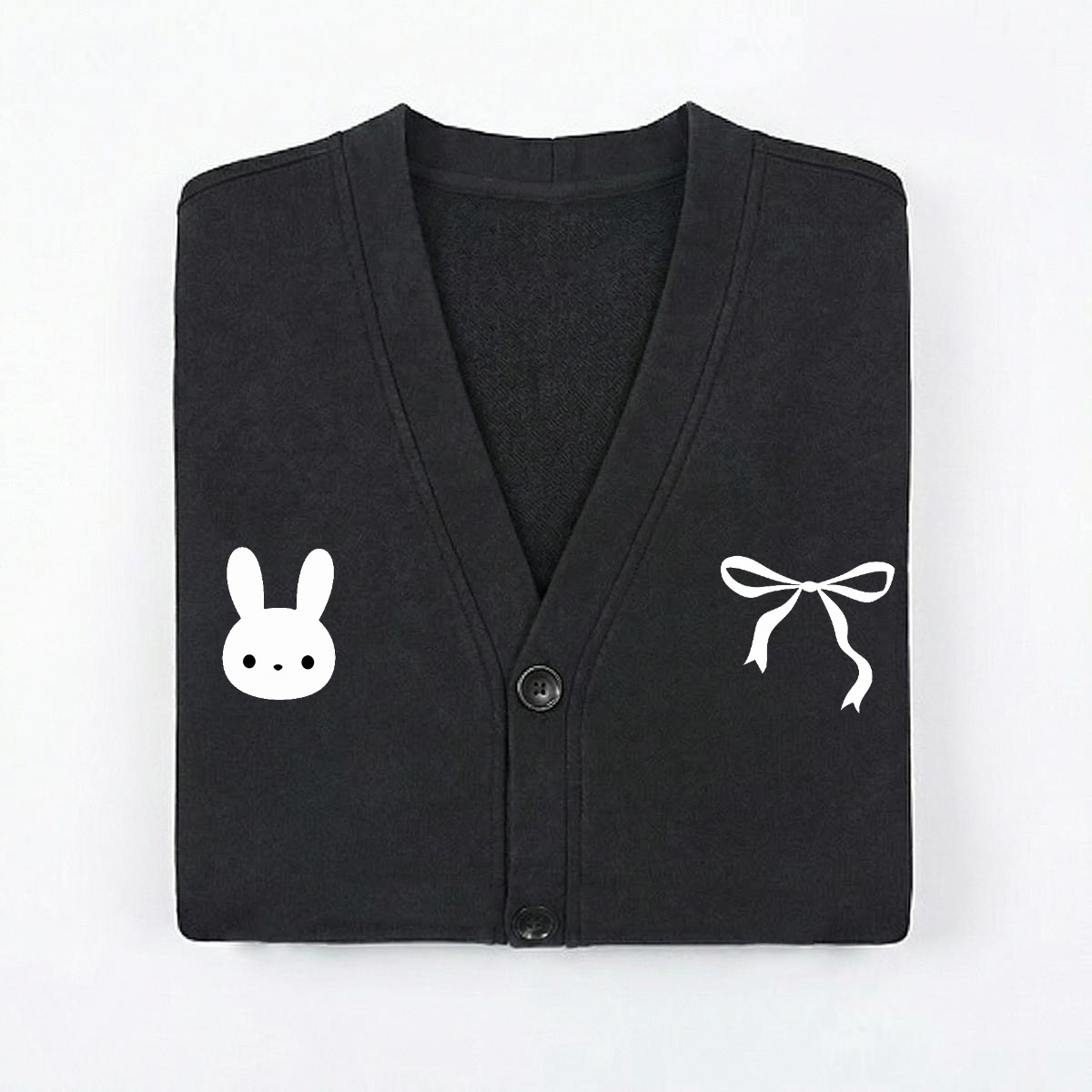 Embroidered Black and White Cardigan School Clothing Y2K Acubi Cute Sweater Dark Academia - Image 4