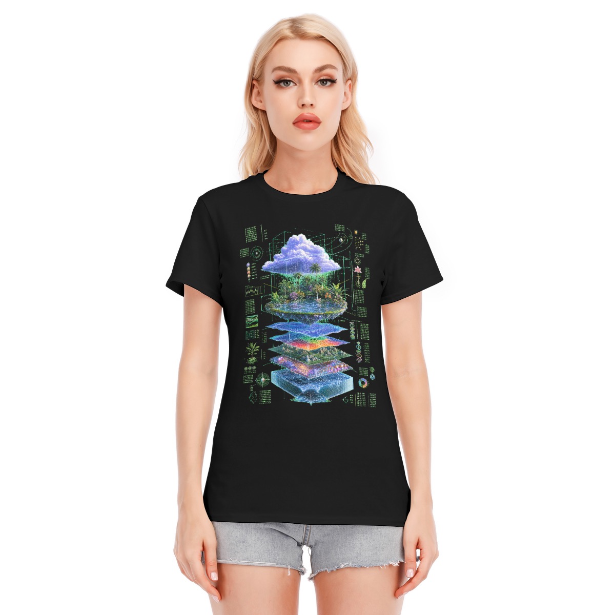 Digital Eden T-Shirt, Futuristic Utopian Scholastic Graphic Tee Vaporwave Webcore Nature Shirt Surreal - Image 3