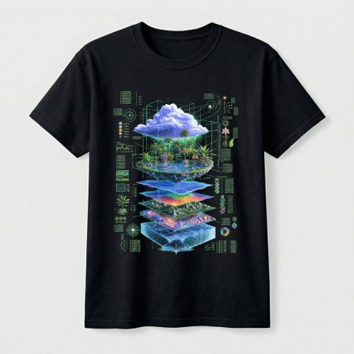 Digital Eden T-Shirt, Futuristic Utopian Scholastic Graphic Tee Vaporwave Webcore Nature Shirt Surreal